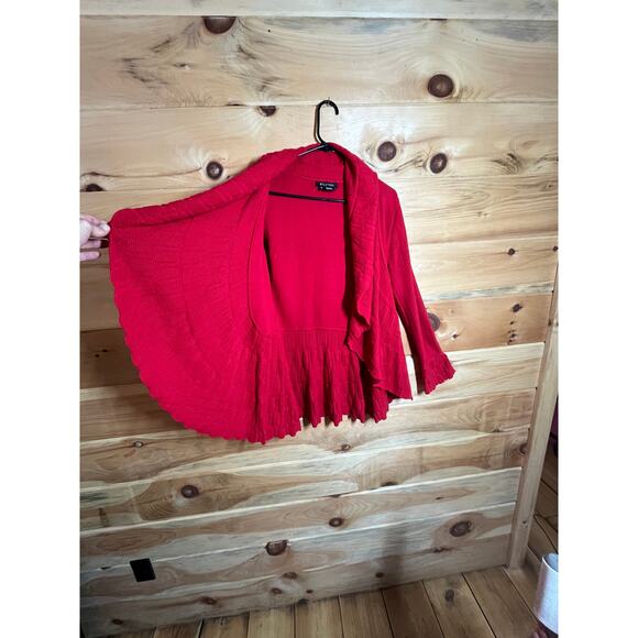 Women's Etcetera Red open font waterfall knit cardigan sweater Size Small. - Picture 3 of 10